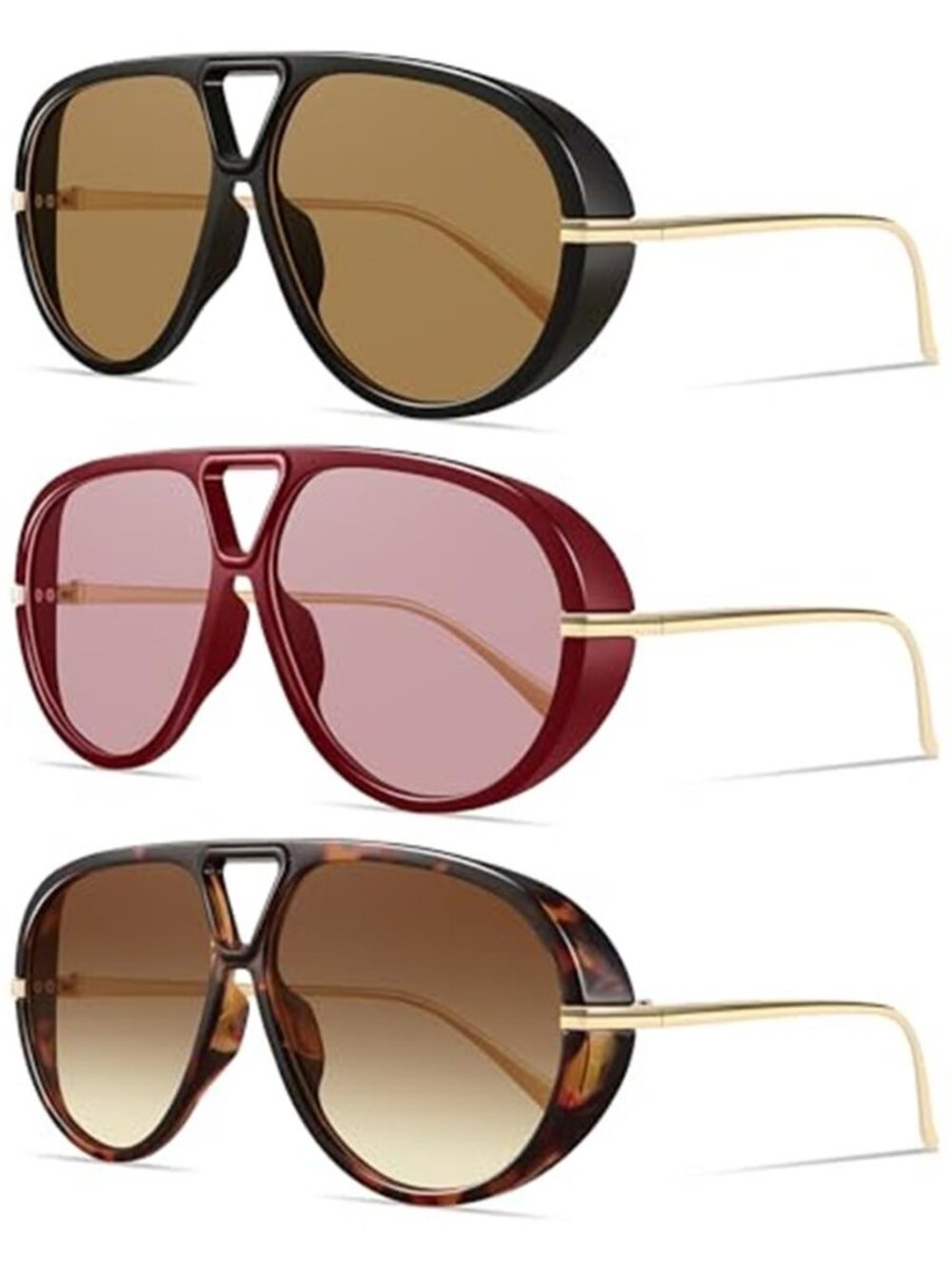 3 Pack Oversized Aviator Sunglasses 70s Retro UV400 Unisex Statement Frames